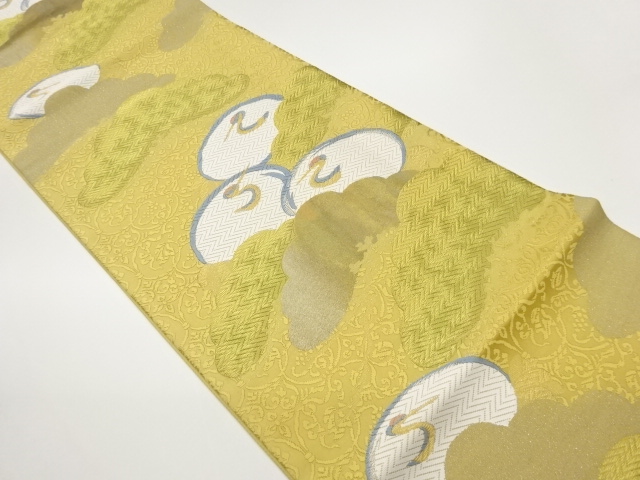 JAPANESE FUKURO OBI / GOLD / WOVEN GRAPE ARABESQUE